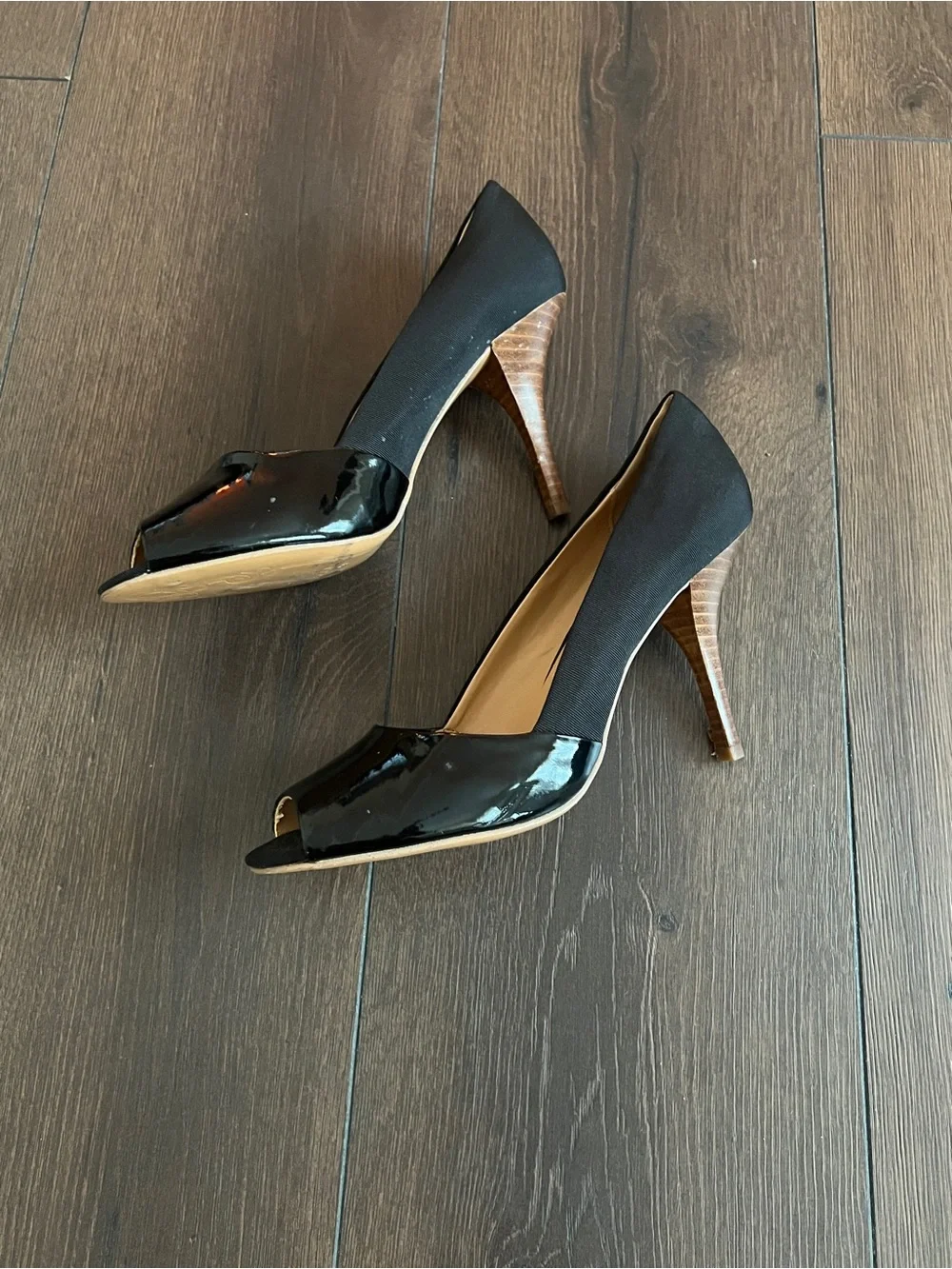 Tahari Black Patent Peep-Toe Heels